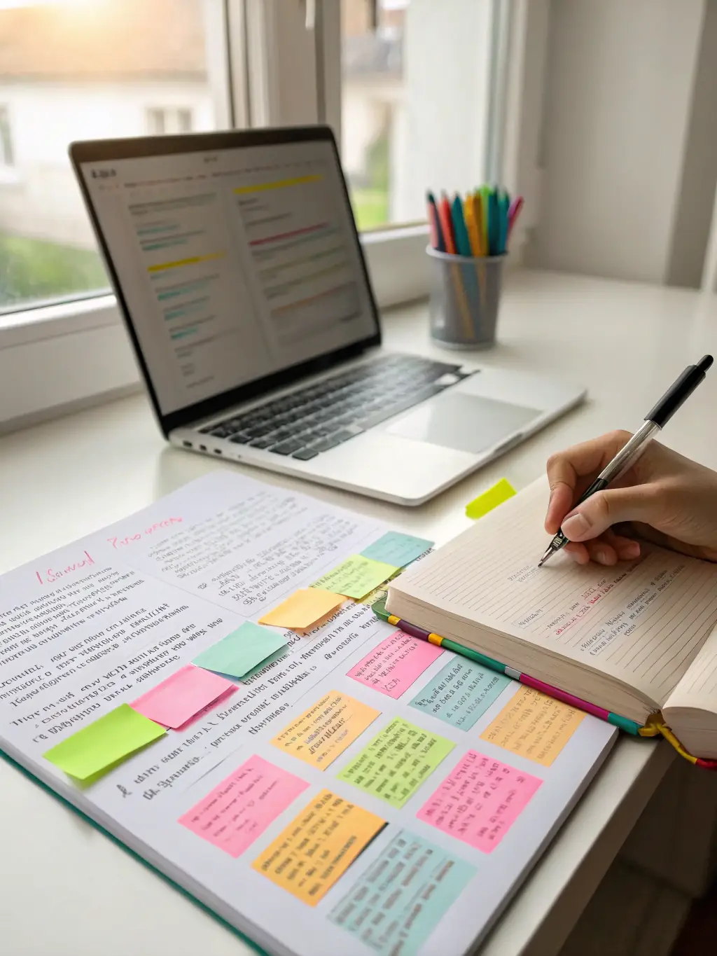 A close-up shot of an editor's hands carefully reviewing a manuscript, highlighting the attention to detail and personalized feedback provided by Reality Escape Publishing.